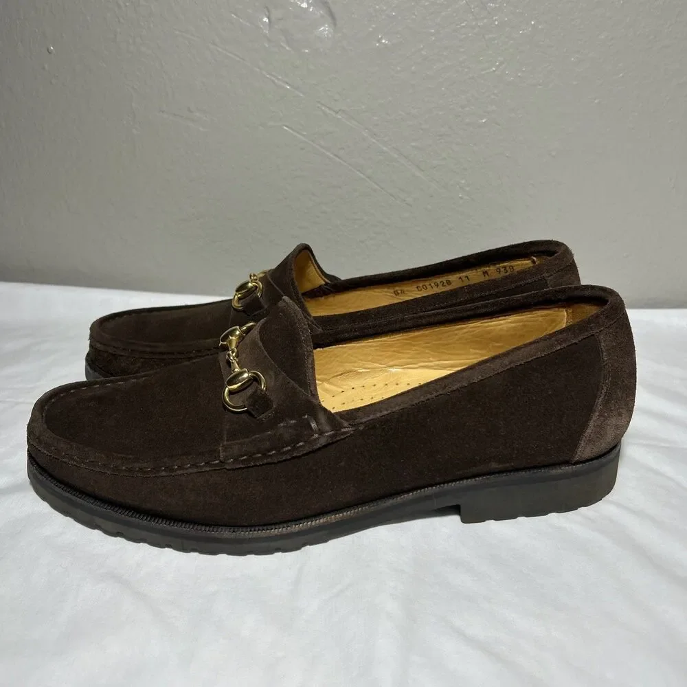 Cole Haan City VTG Italy Mens Suede Gold Horsebit Loafers Lug Sole Sz 11 M Brow